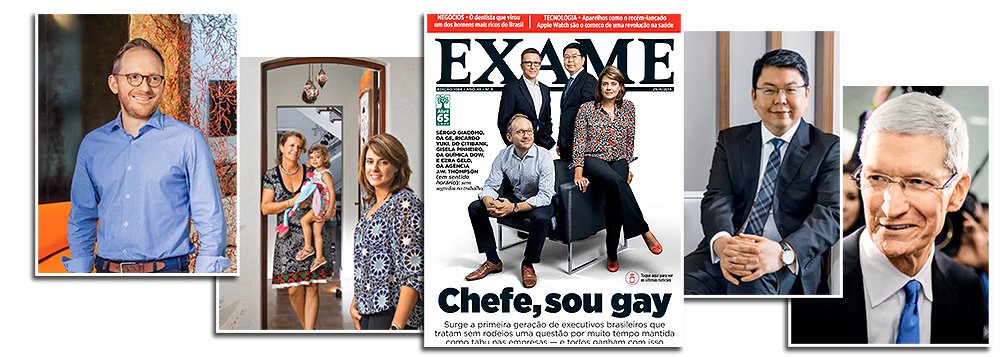 "Chefe, sou gay" é a chamada da nova capa da revista da Editora Abril, que vem repercutindo positivamente desde ontem nas redes sociais; "APLAUSOS à Exame. Tem que ter coragem e pioneirismo pra fazer a coisa certa", escreve um leitor; "Parabéns a revista pela coragem em trazer à tona um tema extremamente atual e relevante", comenta outro; reportagem apresenta a "primeira geração de executivos brasileiros que tratam sem rodeios uma questão por muito tempo mantida como tabu nas empresas" (Foto: Gisele Federicce) www.brasil247.com - "Chefe, sou gay" é a chamada da nova capa da revista da Editora Abril, que vem repercutindo positivamente desde ontem nas redes sociais; "APLAUSOS à Exame. Tem que ter coragem e pioneirismo pra fazer a coisa certa", escreve um leitor; "Parabéns a revista pela coragem em trazer à tona um tema extremamente atual e relevante", comenta outro; reportagem apresenta a "primeira geração de executivos brasileiros que tratam sem rodeios uma questão por muito tempo mantida como tabu nas empresas"