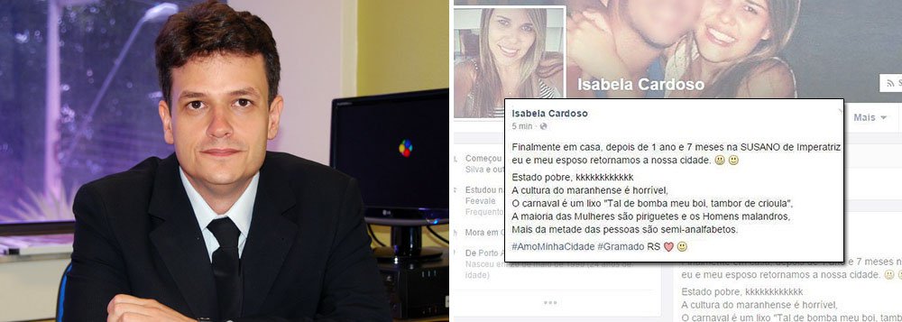 O perfil usado no Facebook para compartilhar uma mensagem preconceituosa contra os maranhenses pode ser falso; de acordo afirma o promotor de Justiça de Imperatriz, Joaquim Júnior; a foto usada no perfil seria de uma mulher que mora no Rio de Janeiro e que já teria entrado em contato para afirmar que não possui qualquer participação no ocorrido; se confirmada a existência do perfil falso, a investigação se tornará imprescindível por se constatar a prática de outro crime (Foto: Leonardo Lucena) O perfil usado no Facebook para compartilhar uma mensagem preconceituosa contra os maranhenses pode ser falso; de acordo afirma o promotor de Justiça de Imperatriz, Joaquim Júnior; a foto usada no perfil seria de uma mulher que mora no Rio de Janeiro e que já teria entrado em contato para afirmar que não possui qualquer participação no ocorrido; se confirmada a existência do perfil falso, a investigação se tornará imprescindível por se constatar a prática de outro crime