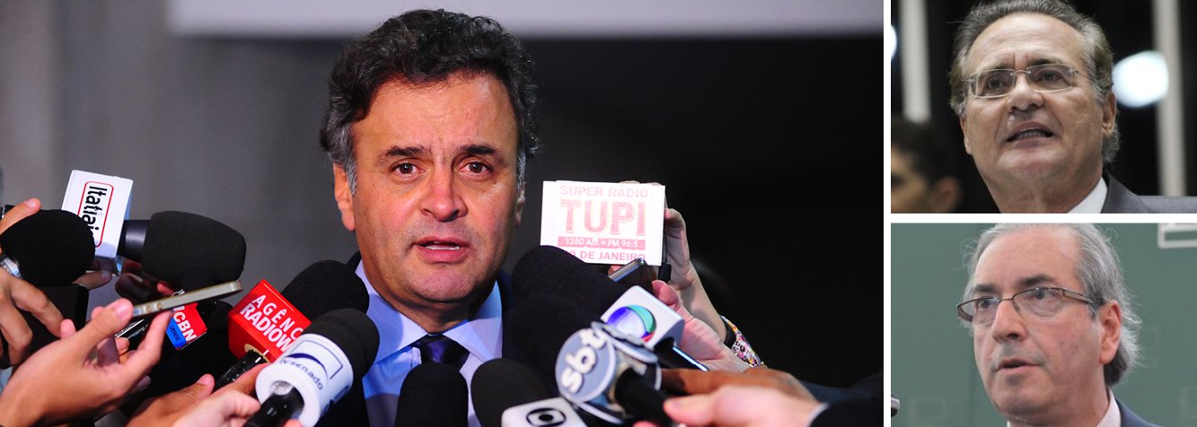 O senador Aécio Neves (PSDB) afirmou, nesta terça (3), que todos devem ter "muita serenidade" diante da chegada dos processos de investigação contra políticos envolvidos no esquema de corrupção que está sendo investigado pela Operação Lava Jato; questionado sobre a inclusão do presidente do Senado, Renan Calheiros, e do presidente da Câmara, Eduardo Cunha, entre os citados nos pedidos de investigação, o tucano sugeriu "aguardar que a Justiça faça o seu trabalho"; a PGR enviou, nesta terça, 28 pedidos para investigar 54 pessoas envolvidas (Foto: Valter Lima) O senador Aécio Neves (PSDB) afirmou, nesta terça (3), que todos devem ter "muita serenidade" diante da chegada dos processos de investigação contra políticos envolvidos no esquema de corrupção que está sendo investigado pela Operação Lava Jato; questionado sobre a inclusão do presidente do Senado, Renan Calheiros, e do presidente da Câmara, Eduardo Cunha, entre os citados nos pedidos de investigação, o tucano sugeriu "aguardar que a Justiça faça o seu trabalho"; a PGR enviou, nesta terça, 28 pedidos para investigar 54 pessoas envolvidas