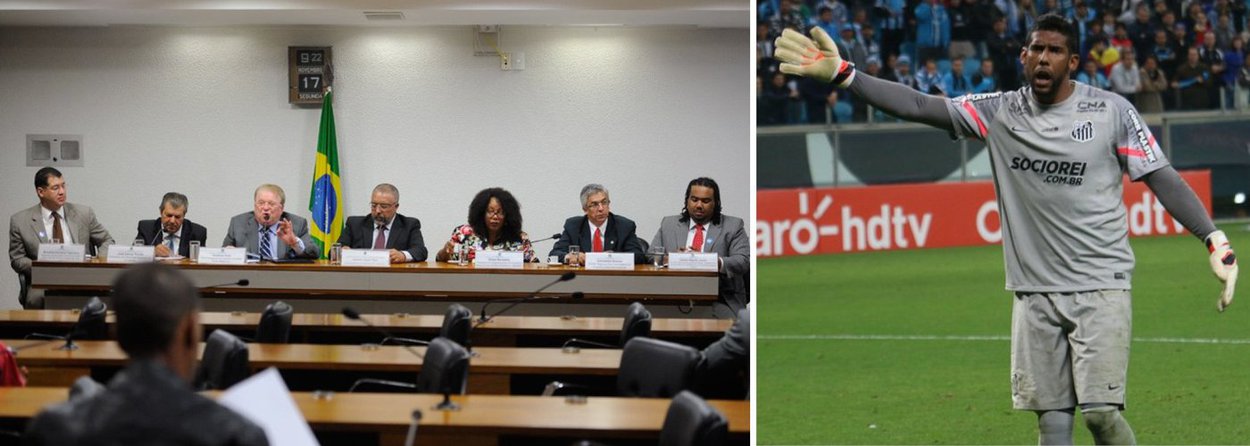 Em audiência na Comissão de Direitos Humanos (CDH), o vice-presidente do Grêmio, Adalberto Preis (terceiro da esq. para a dir.), afirmou que, de um público de 32 mil pessoas no estádio, quando o goleiro do Santos, "Aranha", foi chamado de "macaco", apenas quatro torcedores foram indiciados em inquérito policial e denunciados à justiça; "Eu não tiro nada da importância que foi dada ao fato, mas, do ponto de vista da imputação ao clube, em se tratando de uma conduta de poucos torcedores, houve exagero e injustiça", afirmou (Foto: Leonardo Lucena) Em audiência na Comissão de Direitos Humanos (CDH), o vice-presidente do Grêmio, Adalberto Preis (terceiro da esq. para a dir.), afirmou que, de um público de 32 mil pessoas no estádio, quando o goleiro do Santos, "Aranha", foi chamado de "macaco", apenas quatro torcedores foram indiciados em inquérito policial e denunciados à justiça; "Eu não tiro nada da importância que foi dada ao fato, mas, do ponto de vista da imputação ao clube, em se tratando de uma conduta de poucos torcedores, houve exagero e injustiça", afirmou