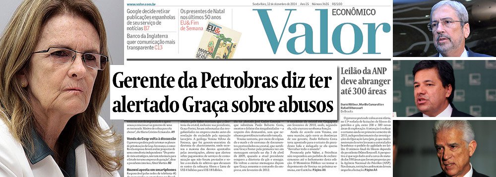 Enquanto as ações da Petrobras caem com força, à espera da divulgação do balanço nesta sexta-feira, líderes da oposição cobram a demissão da presidente da estatal depois que reportagem do jornal Valor Econômico trouxe o depoimento da ex-gerente Venina Velosa da Fonseca, que disse ter alertado Graça Foster sobre desvios na empresa em 2009; companhia contestou, afirmando que todas as providências foram tomadas; deputados Antonio Imbassahy (PSDB), Mendonça Filho (DEM) e Rubens Bueno (PPS) dizem que a executiva perdeu a condição de permanecer no posto e defendem a renovação da diretoria da estatal; Petrobras divulga hoje, após o pregão, resultado que era esperado para 14 de novembro (Foto: Gisele Federicce) Enquanto as ações da Petrobras caem com força, à espera da divulgação do balanço nesta sexta-feira, líderes da oposição cobram a demissão da presidente da estatal depois que reportagem do jornal Valor Econômico trouxe o depoimento da ex-gerente Venina Velosa da Fonseca, que disse ter alertado Graça Foster sobre desvios na empresa em 2009; companhia contestou, afirmando que todas as providências foram tomadas; deputados Antonio Imbassahy (PSDB), Mendonça Filho (DEM) e Rubens Bueno (PPS) dizem que a executiva perdeu a condição de permanecer no posto e defendem a renovação da diretoria da estatal; Petrobras divulga hoje, após o pregão, resultado que era esperado para 14 de novembro