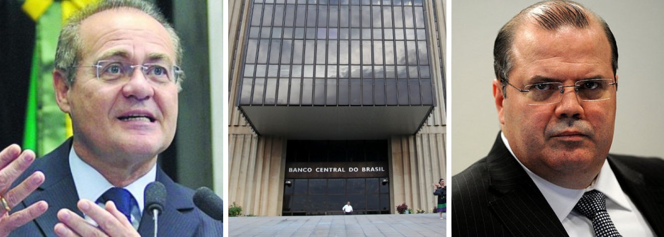 O senador Renan Calheiros (PMDB-AL), presidente do Senado, defendeu novamente a apresentação de um projeto de lei para regulamentar a independência do Banco Central, presidido por Alexandre Tombini; "A independência do Banco Central é o ajuste dos ajustes. É isso que vai sinalizar no sentido da previsibilidade, da segurança jurídica, da política monetária. Essa é uma discussão que não podemos sonegá-la, de forma nenhuma, no Parlamento", disse Renan; ideia é que os diretores do BC tenham mandatos de cinco anos e não coincidentes com o do presidente da República (Foto: Aquiles Lins) O senador Renan Calheiros (PMDB-AL), presidente do Senado, defendeu novamente a apresentação de um projeto de lei para regulamentar a independência do Banco Central, presidido por Alexandre Tombini; "A independência do Banco Central é o ajuste dos ajustes. É isso que vai sinalizar no sentido da previsibilidade, da segurança jurídica, da política monetária. Essa é uma discussão que não podemos sonegá-la, de forma nenhuma, no Parlamento", disse Renan; ideia é que os diretores do BC tenham mandatos de cinco anos e não coincidentes com o do presidente da República