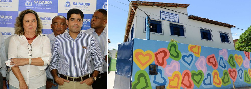 O prefeito ACM Neto entregou nesta sexta-feira o Centro de Convivência Socioassistencial de Saramandaia, como parte das comemorações pelos 466 anos de Salvador; "A Fundação Cidade-Mãe estava completamente destruída, sem projetos, com espaços fechados. Salvador tinha que, no passado, passar o 29 de março em branco, mas agora podemos oferecer um mês inteiro de comemorações à cidade. Por onde a gente olha há realizações. Estamos, com esse centro, oferecendo as condições para que essas crianças e jovens possam perseguir seus sonhos e isso vai permitir que tenhamos, no futuro, grandes talentos", disse o democrata (Foto: Romulo Faro) O prefeito ACM Neto entregou nesta sexta-feira o Centro de Convivência Socioassistencial de Saramandaia, como parte das comemorações pelos 466 anos de Salvador; "A Fundação Cidade-Mãe estava completamente destruída, sem projetos, com espaços fechados. Salvador tinha que, no passado, passar o 29 de março em branco, mas agora podemos oferecer um mês inteiro de comemorações à cidade. Por onde a gente olha há realizações. Estamos, com esse centro, oferecendo as condições para que essas crianças e jovens possam perseguir seus sonhos e isso vai permitir que tenhamos, no futuro, grandes talentos", disse o democrata