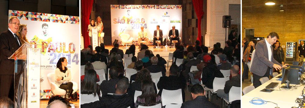 Com redação para 100 profissionais, auditório para entrevistas e centro de convivência, CAM fica na Praça das Artes, no centro velho de SP; lá dentro, Casa das Nações reunirá diplomatas de países que participam do Mundial; monitores transmitirão todos os jogos; espaço é destinado a jornalistas credenciados ou não pela Fifa; "Queremos oferecer as melhores condições para o trabalho de todos", disse prefeito Fernando Haddad; ministro Aldo Rebelo, do Esporte, vice-prefeita Nádia Campeão, secretário municipal Nunzio Briguglio e secretário estadual Julio Semeghini realizaram a inauguração; São Paulo preparada (Foto: Felipe L. Goncalves) Com redação para 100 profissionais, auditório para entrevistas e centro de convivência, CAM fica na Praça das Artes, no centro velho de SP; lá dentro, Casa das Nações reunirá diplomatas de países que participam do Mundial; monitores transmitirão todos os jogos; espaço é destinado a jornalistas credenciados ou não pela Fifa; "Queremos oferecer as melhores condições para o trabalho de todos", disse prefeito Fernando Haddad; ministro Aldo Rebelo, do Esporte, vice-prefeita Nádia Campeão, secretário municipal Nunzio Briguglio e secretário estadual Julio Semeghini realizaram a inauguração; São Paulo preparada
