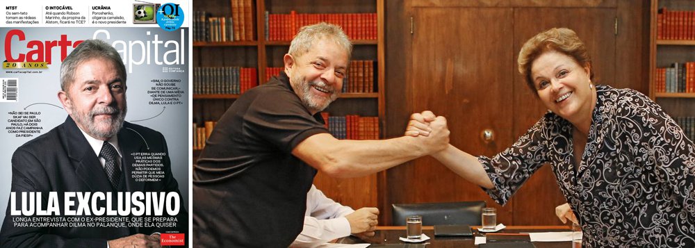 Em entrevista à revista Carta Capital, ex-presidente enaltece presidente Dilma Rousseff, elogia presidenciável Eduardo Campos e cutuca tucano Aécio Neves como "representante mais afinado com a elite"; "Estarei com Dilma no palanque onde ela quiser", disse Lula, de olho nos adversários: "Conheço o Aécio, ele não tem a mesma firmeza ideológica do Eduardo, tem outros compromissos"; quanto a si mesmo, apontou um caminho: "Se em algum momento, tiver de voltar, posso (voltar) daqui a quatro anos"; Lula não admite derrota de sua candidata e até escolhe o placar: "A ganhar no primeiro turno por 51% a 49%, prefiro ganhar no segundo por 65% a 35%"; seu partido levou uma dura: "O PT começa a entrar na mesmice dos outros" (Foto: Sheila Lopes) Em entrevista à revista Carta Capital, ex-presidente enaltece presidente Dilma Rousseff, elogia presidenciável Eduardo Campos e cutuca tucano Aécio Neves como "representante mais afinado com a elite"; "Estarei com Dilma no palanque onde ela quiser", disse Lula, de olho nos adversários: "Conheço o Aécio, ele não tem a mesma firmeza ideológica do Eduardo, tem outros compromissos"; quanto a si mesmo, apontou um caminho: "Se em algum momento, tiver de voltar, posso (voltar) daqui a quatro anos"; Lula não admite derrota de sua candidata e até escolhe o placar: "A ganhar no primeiro turno por 51% a 49%, prefiro ganhar no segundo por 65% a 35%"; seu partido levou uma dura: "O PT começa a entrar na mesmice dos outros"