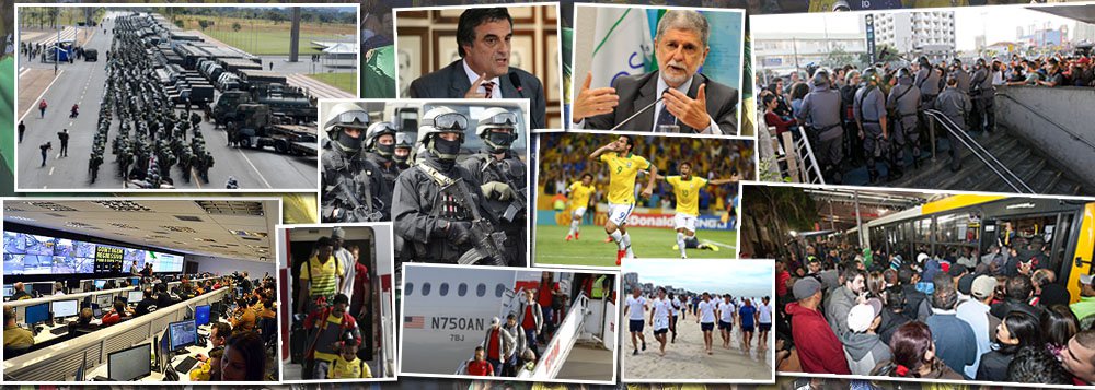 Mas blinda mesmo?; Com tropas do Exército, Marinha, Aeronáutica, Força Nacional e Polícia Federal, centros integrados de monitoramento e uso de aviões, helicópteros e navios de guerra, Brasil considera ter feito lição de casa na área de segurança; legado de equipamentos como delegacias móveis e milhares de câmeras nas 12 cidades-sede é amplo; operação de guerra envolverá 57 mil militares e mais 100 mil agentes de seguranças, com custo total de R$ 1,9 bilhão; ministros José Eduardo Cardozo e Celso Amorim assumiram as responsabilidades; onipresença de forças de segurança procura blindar Mundial de agitação sindical e social; garantia de mobilidade urbana é o ponto fraco; "Aprendemos as lições da Copa das Confederações", garante Cardozo (Foto: Felipe L. Goncalves) Mas blinda mesmo?; Com tropas do Exército, Marinha, Aeronáutica, Força Nacional e Polícia Federal, centros integrados de monitoramento e uso de aviões, helicópteros e navios de guerra, Brasil considera ter feito lição de casa na área de segurança; legado de equipamentos como delegacias móveis e milhares de câmeras nas 12 cidades-sede é amplo; operação de guerra envolverá 57 mil militares e mais 100 mil agentes de seguranças, com custo total de R$ 1,9 bilhão; ministros José Eduardo Cardozo e Celso Amorim assumiram as responsabilidades; onipresença de forças de segurança procura blindar Mundial de agitação sindical e social; garantia de mobilidade urbana é o ponto fraco; "Aprendemos as lições da Copa das Confederações", garante Cardozo