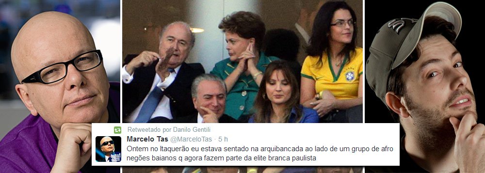 Apresentadores de TV Marcelo Tas (do CQC, na Band) e Danilo Gentili (do The Noite, no SBT) foram os grandes propagadores de imagens e textos nas redes sociais sobre as vaias e ofensas que foram proferidas contra a presidente Dilma Rousseff (PT) na abertura da Copa do Mundo; no Twitter de Gentili, que possui quase 6 milhões de seguidores, sua principal postagem teve mais de 1,4 mil retweets e foi favoritada por 1,2 mil pessoas; no Facebook, vídeo postado por Tas, que tem 3 milhões de fãs, foi compartilhado mais de 200 mil vezes teve 106 mil likes (Foto: Sheila Lopes) Apresentadores de TV Marcelo Tas (do CQC, na Band) e Danilo Gentili (do The Noite, no SBT) foram os grandes propagadores de imagens e textos nas redes sociais sobre as vaias e ofensas que foram proferidas contra a presidente Dilma Rousseff (PT) na abertura da Copa do Mundo; no Twitter de Gentili, que possui quase 6 milhões de seguidores, sua principal postagem teve mais de 1,4 mil retweets e foi favoritada por 1,2 mil pessoas; no Facebook, vídeo postado por Tas, que tem 3 milhões de fãs, foi compartilhado mais de 200 mil vezes teve 106 mil likes