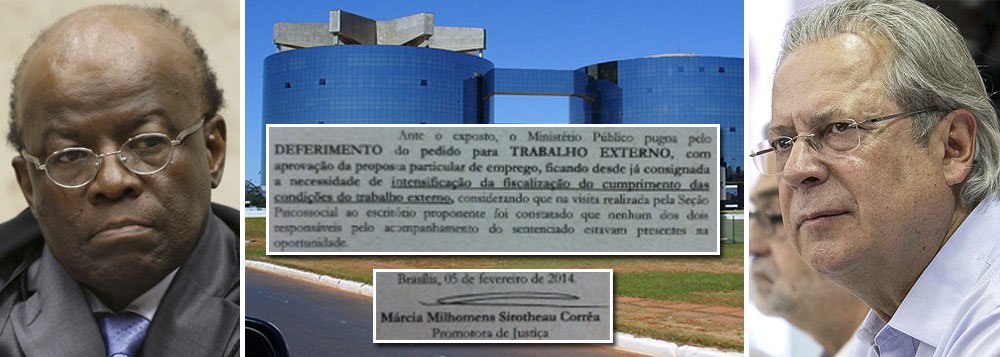 Agindo como um ditador à frente do Poder Judiciário, o ministro Joaquim Barbosa, presidente do Supremo Tribunal Federal, revogou decisão do ministro Ricardo Lewandowski sobre o pedido de trabalho de José Dirceu, alegando que o Ministério Público não se manifestou sobre a situação do ex-ministro, que está preso há três meses em regime fechado, embora tenha sido condenado ao semiaberto; era mentira!; parecer da procuradora Marcia Milhomens Sirotheau Corrêa, do Ministério Público Federal, datado de 5 de fevereiro, foi favorável a que o ex-ministro trabalhe; Barbosa está destruindo impunemente o Estado de Direito no Brasil diante de uma sociedade impassível a sua tirania; leia o documento (Foto: Leonardo Attuch) Agindo como um ditador à frente do Poder Judiciário, o ministro Joaquim Barbosa, presidente do Supremo Tribunal Federal, revogou decisão do ministro Ricardo Lewandowski sobre o pedido de trabalho de José Dirceu, alegando que o Ministério Público não se manifestou sobre a situação do ex-ministro, que está preso há três meses em regime fechado, embora tenha sido condenado ao semiaberto; era mentira!; parecer da procuradora Marcia Milhomens Sirotheau Corrêa, do Ministério Público Federal, datado de 5 de fevereiro, foi favorável a que o ex-ministro trabalhe; Barbosa está destruindo impunemente o Estado de Direito no Brasil diante de uma sociedade impassível a sua tirania; leia o documento