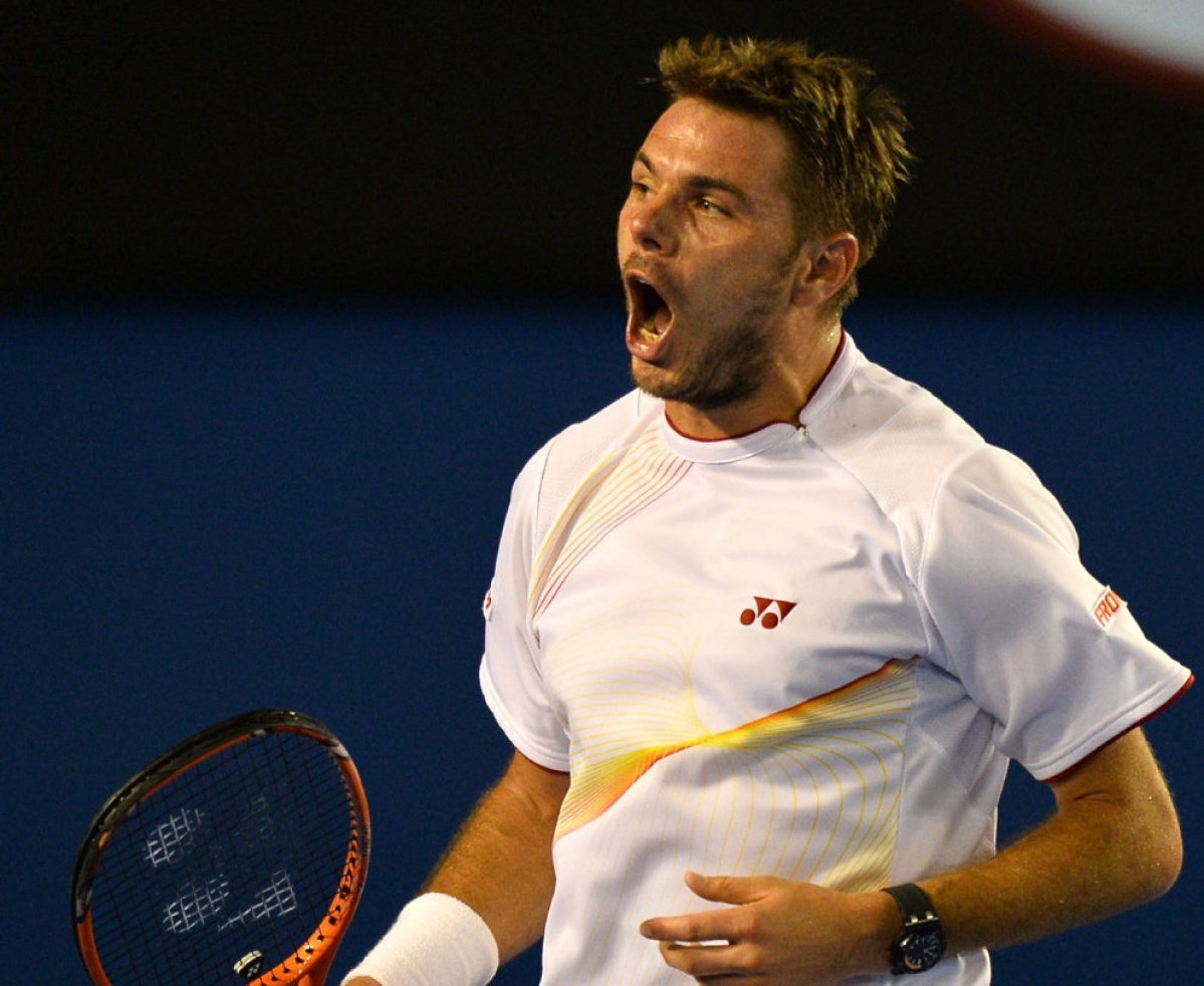 IMAGE RESTRICTED TO EDITORIAL USE - STRICTLY NO COMMERCIAL USE Stanislas Wawrinka of Switzerland celebrates beating Tomas Berdych of the Czech Republic in their men's singles match on day 11 of the 2014 Australian Open tennis tournament in Melbourne on Ja (Foto: Leonardo Attuch) IMAGE RESTRICTED TO EDITORIAL USE - STRICTLY NO COMMERCIAL USE Stanislas Wawrinka of Switzerland celebrates beating Tomas Berdych of the Czech Republic in their men's singles match on day 11 of the 2014 Australian Open tennis tournament in Melbourne on Ja