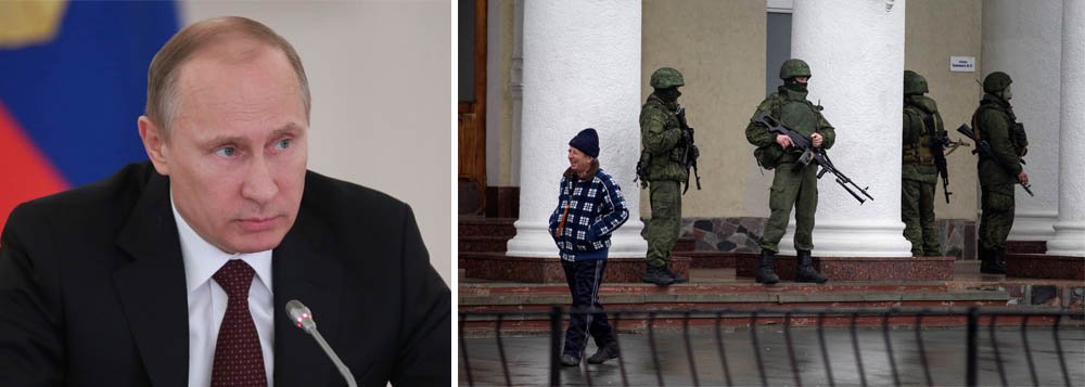 Tropas russas aparentemente já tomaram a península da Crimeia, rejeitando apelos ocidentais para contenção; primeiro-ministro da Ucrânia, Arseniy Yatseniuk, disse que uma intervenção militar russa levaria à guerra e ao fim de qualquer relação com Moscou; ele pediu uma solução política; o primeiro-ministro da Grã-Bretanha, David Cameron, disse que "não há desculpa" para intervenção (Foto: Gisele Federicce) Tropas russas aparentemente já tomaram a península da Crimeia, rejeitando apelos ocidentais para contenção; primeiro-ministro da Ucrânia, Arseniy Yatseniuk, disse que uma intervenção militar russa levaria à guerra e ao fim de qualquer relação com Moscou; ele pediu uma solução política; o primeiro-ministro da Grã-Bretanha, David Cameron, disse que "não há desculpa" para intervenção