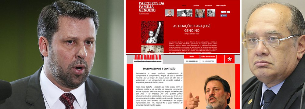 Após o ministro Gilmar Mendes criticar as doações financeiras recebidas por petistas condenados na Ação Penal 470 para pagamento das multas impostas no julgamento, o PSDB entrou com representação na Procuradoria-Geral da República pedindo investigação; o deputado tucano Carlos Sampaio diz que há suspeita de crime de lavagem de dinheiro e que o PT cometeu apologia ao crime; ele critica ainda o PT por tratar Dirceu, Genoino, Delúbio e João Paulo Cunha como "heróis nacionais"
(Foto: Valter Lima) Após o ministro Gilmar Mendes criticar as doações financeiras recebidas por petistas condenados na Ação Penal 470 para pagamento das multas impostas no julgamento, o PSDB entrou com representação na Procuradoria-Geral da República pedindo investigação; o deputado tucano Carlos Sampaio diz que há suspeita de crime de lavagem de dinheiro e que o PT cometeu apologia ao crime; ele critica ainda o PT por tratar Dirceu, Genoino, Delúbio e João Paulo Cunha como "heróis nacionais"