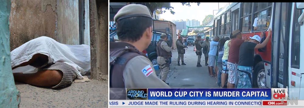 Em reportagem intitulada 'Welcome to murder capital of Brazil', canal de TV norte-americano destaca Salvador de forma assustadora em série sobre as cidades-sede da Copa do Mundo 2014; após mostrar peculiaridades da cultura local, como baianas de acarajé e o belo Farol da Barra, matéria mostra abordagem policial em ônibus coletivo; "Salvador é um destino turístico popular com belas praias, arquitetura colonial e um carnaval barulhento, mas que tem mostrado um lado negro recente. Nos últimos anos, uma onda de crimes a transformou na capital de assassinatos", diz a repórter Shasta Darlington; veja vídeo (Foto: Romulo Faro) Em reportagem intitulada 'Welcome to murder capital of Brazil', canal de TV norte-americano destaca Salvador de forma assustadora em série sobre as cidades-sede da Copa do Mundo 2014; após mostrar peculiaridades da cultura local, como baianas de acarajé e o belo Farol da Barra, matéria mostra abordagem policial em ônibus coletivo; "Salvador é um destino turístico popular com belas praias, arquitetura colonial e um carnaval barulhento, mas que tem mostrado um lado negro recente. Nos últimos anos, uma onda de crimes a transformou na capital de assassinatos", diz a repórter Shasta Darlington; veja vídeo