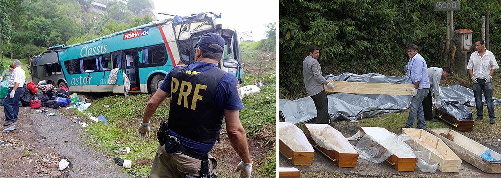 Uma das sobreviventes do chocante acidente que deixou 14 mortos e vários feridos na rodovia Régis Bittencourt, Grande São Paulo, a psicóloga Elizabete Souza Lima disse que não sentiu o ônibus frear antes de o veículo cair em uma ribanceira; "Eu dormia, e acordei com o ônibus já caindo na ribanceira; não senti nenhuma freada. Tenho sorte de estar aqui inteira", afirmou Elizabete; o ônibus transportava 54 passageiros em viagem de Curitiba ao Rio de Janeiro (Foto: Leonardo Lucena) Uma das sobreviventes do chocante acidente que deixou 14 mortos e vários feridos na rodovia Régis Bittencourt, Grande São Paulo, a psicóloga Elizabete Souza Lima disse que não sentiu o ônibus frear antes de o veículo cair em uma ribanceira; "Eu dormia, e acordei com o ônibus já caindo na ribanceira; não senti nenhuma freada. Tenho sorte de estar aqui inteira", afirmou Elizabete; o ônibus transportava 54 passageiros em viagem de Curitiba ao Rio de Janeiro