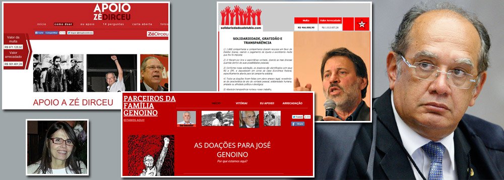 Servidora pública Conceição Aparecida Pereira Rezende, 59 anos, pede oficialmente ao STF explicação pelas declarações do ministro Gilmar Mendes, que questionou se as arrecadações financeiras para o pagamento das multas dos condenados do PT na Ação Penal 470 não seriam fruto de "lavagem de dinheiro" ou "dinheiro de corrupção"; Conceição, que fez doações a José Genoino, José Dirceu e Delúbio Soares, diz ter ficado "indignada"; "Ele não pode sair acusando as pessoas, chamando todo mundo de ladrão, corrupto. Ele ocupa um cargo muito importante, tem que ter consequências", disse ao 247; o PT já havia entrado com o mesmo pedido, mas o ministro Luiz Fux arquivou o caso, alegando que se houve ofensa, foi contra os doadores, e não contra o PT; Conceição é a primeira a se apresentar (Foto: Gisele Federicce) Servidora pública Conceição Aparecida Pereira Rezende, 59 anos, pede oficialmente ao STF explicação pelas declarações do ministro Gilmar Mendes, que questionou se as arrecadações financeiras para o pagamento das multas dos condenados do PT na Ação Penal 470 não seriam fruto de "lavagem de dinheiro" ou "dinheiro de corrupção"; Conceição, que fez doações a José Genoino, José Dirceu e Delúbio Soares, diz ter ficado "indignada"; "Ele não pode sair acusando as pessoas, chamando todo mundo de ladrão, corrupto. Ele ocupa um cargo muito importante, tem que ter consequências", disse ao 247; o PT já havia entrado com o mesmo pedido, mas o ministro Luiz Fux arquivou o caso, alegando que se houve ofensa, foi contra os doadores, e não contra o PT; Conceição é a primeira a se apresentar