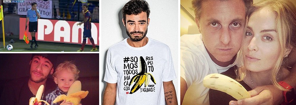 Viral lançado pelo jogador Neymar, em solidariedade ao colega do Barcelona Daniel Alves, recente alvo de racismo no futebol e que repercutiu no mundo todo, foi explorado comercialmente pelo apresentador Luciano Huck; ele usou sua grife para vender camiseta por R$ 69; iniciativa foi bombardeada na internet: “Geral fazendo campanha #SomosTodosMacacos enquanto o Neymar e o Luciano Huck lucram com isso. #SomosTodosBananas isso sim!” (Foto: Roberta Namour) www.brasil247.com - Viral lançado pelo jogador Neymar, em solidariedade ao colega do Barcelona Daniel Alves, recente alvo de racismo no futebol e que repercutiu no mundo todo, foi explorado comercialmente pelo apresentador Luciano Huck; ele usou sua grife para vender camiseta por R$ 69; iniciativa foi bombardeada na internet: “Geral fazendo campanha #SomosTodosMacacos enquanto o Neymar e o Luciano Huck lucram com isso. #SomosTodosBananas isso sim!”