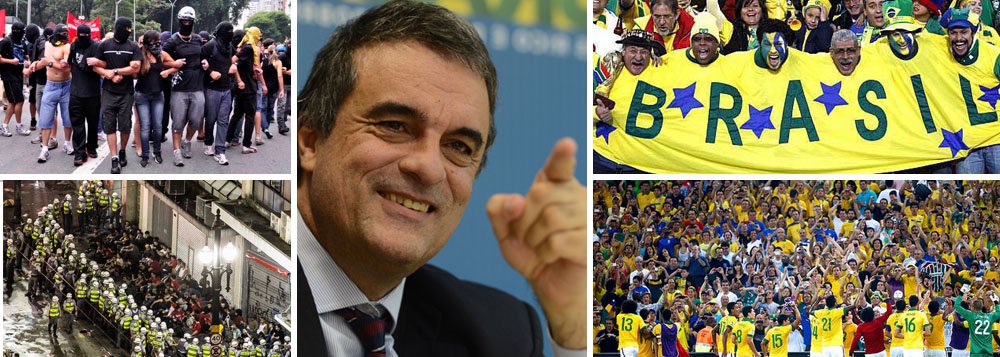 "Tenho certeza que, na hora em que a coisa começar, brasileiro que é brasileiro vai querer uma boa Copa, um evento de alegria", disse nesta segunda-feira o ministro da Justiça; pesquisa Datafolha divulgada hoje revela cansaço da população em relação a protestos contra o Mundial da Fifa - 63% são contra; levantamento do Ibope aponta que 58% são favoráveis à realização do evento, contra 38% que não são; para José Eduardo Cardozo, os críticos precisam superar a ideia de que a Copa do Mundo seja prejudicial ao País; "Ao contrário, ela veio para o bem, e vai deixar um legado impressionante" (Foto: Gisele Federicce) "Tenho certeza que, na hora em que a coisa começar, brasileiro que é brasileiro vai querer uma boa Copa, um evento de alegria", disse nesta segunda-feira o ministro da Justiça; pesquisa Datafolha divulgada hoje revela cansaço da população em relação a protestos contra o Mundial da Fifa - 63% são contra; levantamento do Ibope aponta que 58% são favoráveis à realização do evento, contra 38% que não são; para José Eduardo Cardozo, os críticos precisam superar a ideia de que a Copa do Mundo seja prejudicial ao País; "Ao contrário, ela veio para o bem, e vai deixar um legado impressionante"