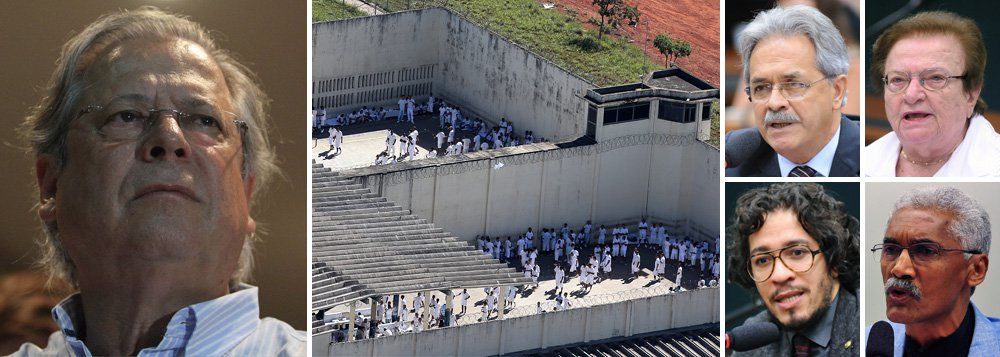 Comissão de Direitos Humanos da Câmara aprova visita ao presídio da Papuda, em Brasília; intenção é verificar se ex-presidente do PT José Dirceu desfruta de regalias; "Vamos fazer um relatório", afirmou deputado Nilmário Miranda; preso em regime fechado, Dirceu tem direito ao semiaberto; para que proposta fosse aprovada, parlamentares se comprometeram a examinar casos de outros presos na mesma situação; "Só ali sei que tem mais de trezentos casos iguais", calcula Domingos Dutra (SDD-MA) (Foto: Marco Damiani) Comissão de Direitos Humanos da Câmara aprova visita ao presídio da Papuda, em Brasília; intenção é verificar se ex-presidente do PT José Dirceu desfruta de regalias; "Vamos fazer um relatório", afirmou deputado Nilmário Miranda; preso em regime fechado, Dirceu tem direito ao semiaberto; para que proposta fosse aprovada, parlamentares se comprometeram a examinar casos de outros presos na mesma situação; "Só ali sei que tem mais de trezentos casos iguais", calcula Domingos Dutra (SDD-MA)