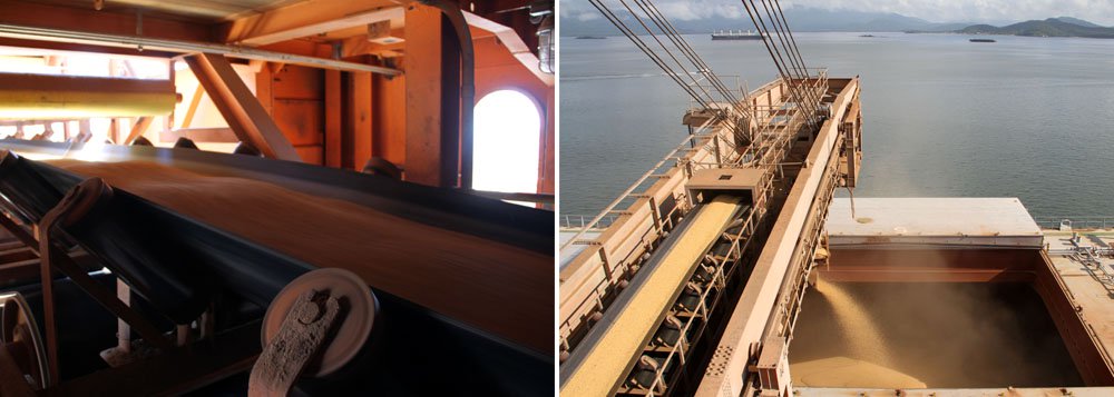 As exportações de granéis pelo Corredor de Exportação (Corex) do Porto de Paranaguá fecharam o primeiro bimestre de 2014 com 2,26 milhões de toneladas movimentado, 11,3% maior do que o registrado no mesmo período de 2013; o volume do soja foi o mais representativo, com 1,28 milhão de toneladas exportadas, o que representou um aumento de 150% em relação ao primeiro bimestre no ano passado (Foto: Leonardo Lucena) As exportações de granéis pelo Corredor de Exportação (Corex) do Porto de Paranaguá fecharam o primeiro bimestre de 2014 com 2,26 milhões de toneladas movimentado, 11,3% maior do que o registrado no mesmo período de 2013; o volume do soja foi o mais representativo, com 1,28 milhão de toneladas exportadas, o que representou um aumento de 150% em relação ao primeiro bimestre no ano passado