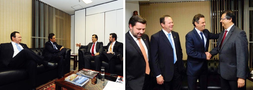 Presidenciável tucano reuniu parlamentares do PSDB para formalizar o pedido de que o os tucanos indiquem o vice-governador na chapa do PCdoB ao governo maranhense; anúncio ocorreu dois dias após uma ala do PT maranhense realizar um ato de apoio ao pré-candidato comunista; com a aliança do PSDB e um acordo anterior com o PSB, Flávio Dino garantirá palanque aos principais adversários da presidente Dilma Rousseff; ele presidiu a Embratur no governo da presidente (Foto: Itevaldo Junior) Presidenciável tucano reuniu parlamentares do PSDB para formalizar o pedido de que o os tucanos indiquem o vice-governador na chapa do PCdoB ao governo maranhense; anúncio ocorreu dois dias após uma ala do PT maranhense realizar um ato de apoio ao pré-candidato comunista; com a aliança do PSDB e um acordo anterior com o PSB, Flávio Dino garantirá palanque aos principais adversários da presidente Dilma Rousseff; ele presidiu a Embratur no governo da presidente
