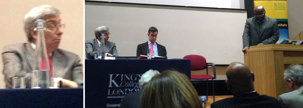 Em discurso de duas horas do presidente do Supremo Tribunal Federal, no King’s College, reitor da Universidade de Londres, Rick Trainor, caiu no cochilo; a passagem de Barbosa pelo evento foi financiada pelo STF; ele recebeu R$ 14 mil em diárias para 10 dias de passeio pela Europa, nos quais teve apenas dois compromissos oficiais, em Paris e Londres (Foto: Roberta Namour) Em discurso de duas horas do presidente do Supremo Tribunal Federal, no King’s College, reitor da Universidade de Londres, Rick Trainor, caiu no cochilo; a passagem de Barbosa pelo evento foi financiada pelo STF; ele recebeu R$ 14 mil em diárias para 10 dias de passeio pela Europa, nos quais teve apenas dois compromissos oficiais, em Paris e Londres