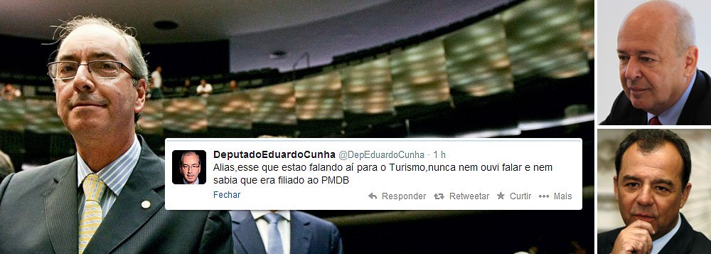 Líder do PMDB na Câmara nega ter dado aval a indicações para os ministérios da Agricultura e do Turismo; "Não dei qualquer aval para indicação de qualquer ministro", publicou no Twitter; sobre Ângelo Oswaldo, amigo pessoal da presidente Dilma Rousseff, chegou a ser grosseiro: "Aliás, esse que estão falando aí para o Turismo, nunca nem ouvi falar e nem sabia que era filiado ao PMDB"; controle das pastas pelo PMDB é forma de acalmar ânimos da crise, mas Eduardo Cunha põe lenha na fogueira; partido negocia com o PT alianças em oitos estados; Dilma se reúne hoje com o governador do Rio, Sérgio Cabral, onde há mais conflitos entre as legendas (Foto: Gisele Federicce) Líder do PMDB na Câmara nega ter dado aval a indicações para os ministérios da Agricultura e do Turismo; "Não dei qualquer aval para indicação de qualquer ministro", publicou no Twitter; sobre Ângelo Oswaldo, amigo pessoal da presidente Dilma Rousseff, chegou a ser grosseiro: "Aliás, esse que estão falando aí para o Turismo, nunca nem ouvi falar e nem sabia que era filiado ao PMDB"; controle das pastas pelo PMDB é forma de acalmar ânimos da crise, mas Eduardo Cunha põe lenha na fogueira; partido negocia com o PT alianças em oitos estados; Dilma se reúne hoje com o governador do Rio, Sérgio Cabral, onde há mais conflitos entre as legendas