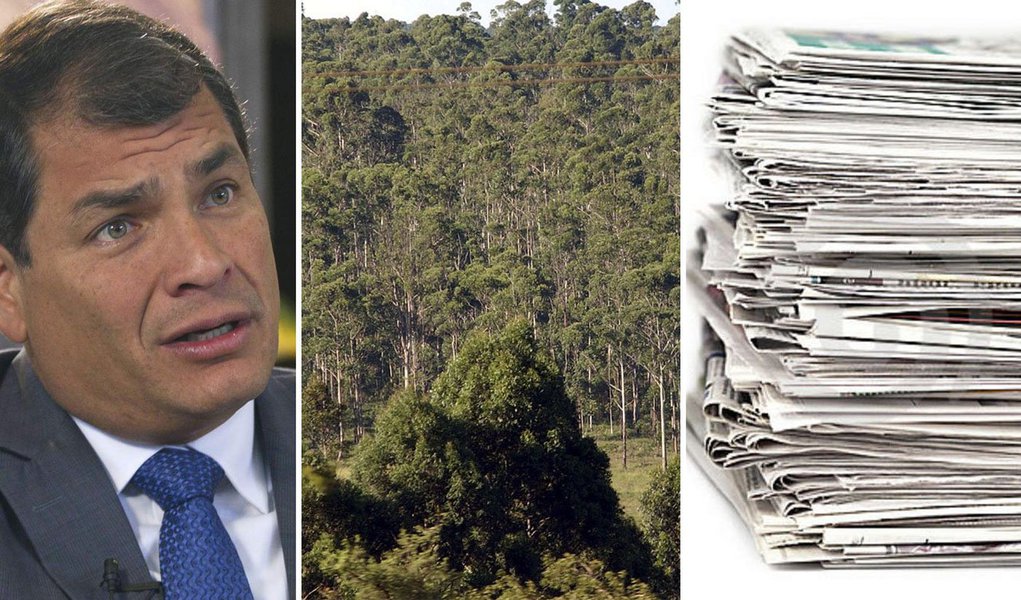 O presidente do Equador, Rafael Correa, anunciou no Twitter que pretende fazer uma consulta popular no país sobre a eliminação dos jornais diários impressos para evitar a derrubada de árvores; ele fez a provocação ao ser questionado pela mídia local sobre o projeto de uma jazida petrolífera; “agora os maiores ecologistas são os diários mercantilistas”, ironizou (Foto: Leonardo Attuch) O presidente do Equador, Rafael Correa, anunciou no Twitter que pretende fazer uma consulta popular no país sobre a eliminação dos jornais diários impressos para evitar a derrubada de árvores; ele fez a provocação ao ser questionado pela mídia local sobre o projeto de uma jazida petrolífera; “agora os maiores ecologistas são os diários mercantilistas”, ironizou