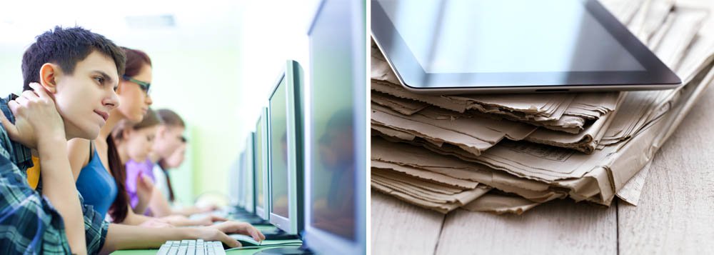 Pesquisa da Universidade da Georgia, nos EUA, sobre os graduandos em jornalismo do ano de 2012 mostrou que sete entre 10 estudantes preferiam ler as notícias em portais digitais ou redes sociais em vez da mídia impressa; como no ano anterior, mais da metade dos graduandos havia lido um blog um dia antes da pesquisa (Foto: Valter Lima) Pesquisa da Universidade da Georgia, nos EUA, sobre os graduandos em jornalismo do ano de 2012 mostrou que sete entre 10 estudantes preferiam ler as notícias em portais digitais ou redes sociais em vez da mídia impressa; como no ano anterior, mais da metade dos graduandos havia lido um blog um dia antes da pesquisa