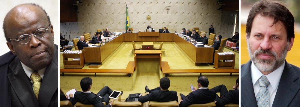 Joaquim Barbosa disse que "inexiste qualquer ambiguidade" no acórdão do processo e discordou que houve contradição no cálculo da pena de Delúbio Soares; segundo ele, o embargo visou "adiar ao máximo o cumprimento do acórdão"; todos os ministros também rejeitaram os embargos do réu Ramon Hollerbach; ainda hoje, corte deve analisar os recursos do publicitário Marcos Valério; ao chegar ao STF, ministro Gilmar Mendes voltou a dizer que o tribunal não deve receber os embargos infringentes, que para ele, "seriam mais uma jabuticaba, mais uma idiossincrasia" no País (Foto: Gisele Federicce) Joaquim Barbosa disse que "inexiste qualquer ambiguidade" no acórdão do processo e discordou que houve contradição no cálculo da pena de Delúbio Soares; segundo ele, o embargo visou "adiar ao máximo o cumprimento do acórdão"; todos os ministros também rejeitaram os embargos do réu Ramon Hollerbach; ainda hoje, corte deve analisar os recursos do publicitário Marcos Valério; ao chegar ao STF, ministro Gilmar Mendes voltou a dizer que o tribunal não deve receber os embargos infringentes, que para ele, "seriam mais uma jabuticaba, mais uma idiossincrasia" no País