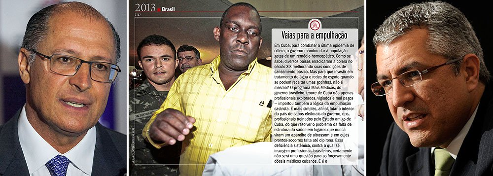 Num texto antológico, pelo que tem de pior e mais asqueroso, a retrospectiva de Veja sobre o ano de 2013 defende a agressão que médicos cearenses cometeram contra profissionais cubanos; "Vaias contra a empulhação" é o título do artigo, que compara os médicos cubanos a escravos e questiona a capacidade desses profissionais, cujo trabalho vem sendo reconhecido e aplaudido pela população brasileira; ao revelar sua verdadeira face, Veja já sinaliza que irá jogar pesado contra a candidatura de Alexandre Padilha, em São Paulo, e fará o possível e o impossível para reeleger Geraldo Alckmin (Foto: Felipe L. Goncalves) www.brasil247.com - Num texto antológico, pelo que tem de pior e mais asqueroso, a retrospectiva de Veja sobre o ano de 2013 defende a agressão que médicos cearenses cometeram contra profissionais cubanos; "Vaias contra a empulhação" é o título do artigo, que compara os médicos cubanos a escravos e questiona a capacidade desses profissionais, cujo trabalho vem sendo reconhecido e aplaudido pela população brasileira; ao revelar sua verdadeira face, Veja já sinaliza que irá jogar pesado contra a candidatura de Alexandre Padilha, em São Paulo, e fará o possível e o impossível para reeleger Geraldo Alckmin