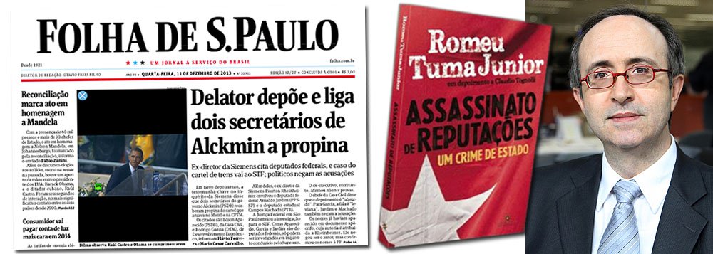 "Atenção! Ainda que o inquérito seja sigiloso — a despeito dos vazamentos —, sabe-se que não traz absolutamente nada contra as autoridades tucanas, a não ser a acusação feita pelo ex-diretor da Siemens, que depois negou ser o autor das acusações", diz o blogueiro de Veja.com; capa de hoje da Folha, no entanto, revela que Everton Rheinrheimer fez novo depoimento e confirmou pagamentos de propinas a secretários graúdos do governo de São Paulo; segundo Reinaldo, inquérito do chamado "propinoduto tucano" faz parte da mesma engrenagem denunciada por Romeu Tuma Júnior em seu livro "Assassinato de Reputações"; era essa a finalidade do livro? (Foto: Leonardo Attuch) www.brasil247.com - "Atenção! Ainda que o inquérito seja sigiloso — a despeito dos vazamentos —, sabe-se que não traz absolutamente nada contra as autoridades tucanas, a não ser a acusação feita pelo ex-diretor da Siemens, que depois negou ser o autor das acusações", diz o blogueiro de Veja.com; capa de hoje da Folha, no entanto, revela que Everton Rheinrheimer fez novo depoimento e confirmou pagamentos de propinas a secretários graúdos do governo de São Paulo; segundo Reinaldo, inquérito do chamado "propinoduto tucano" faz parte da mesma engrenagem denunciada por Romeu Tuma Júnior em seu livro "Assassinato de Reputações"; era essa a finalidade do livro?