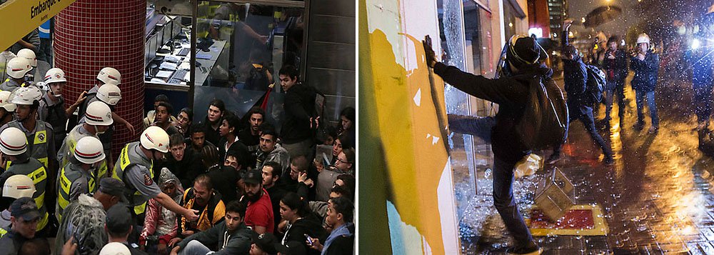 Cerca de mil pessoas teriam participado do quinto ato Se Não Tiver Direitos, Não Vai Ter Copa; na Avenida Vital Brasil, a PM registrou a depredação de duas agências bancárias e 54 pessoas foram detidas "por promoverem a desordem"; cerca de 800 homens foram mobilizados em função da passeata (Foto: Roberta Namour) Cerca de mil pessoas teriam participado do quinto ato Se Não Tiver Direitos, Não Vai Ter Copa; na Avenida Vital Brasil, a PM registrou a depredação de duas agências bancárias e 54 pessoas foram detidas "por promoverem a desordem"; cerca de 800 homens foram mobilizados em função da passeata