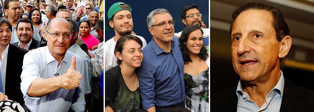 Disputa será acirrada em São Paulo; os pré-candidatos ao governo estadual Geraldo Alckmin, do PSDB, Alexandre Padilha, do PT, e Paulo Skaf, do PMDB, devem ter a mesma fatia no horário eleitoral gratuito; com o apoio do PDT, que será formalizado nesta sexta-feira, Skaf, que já tinha o Pros como aliado, terá pelo menos quatro minutos na TV, tempo semelhante ao de seus principais adversários (Foto: Gisele Federicce) Disputa será acirrada em São Paulo; os pré-candidatos ao governo estadual Geraldo Alckmin, do PSDB, Alexandre Padilha, do PT, e Paulo Skaf, do PMDB, devem ter a mesma fatia no horário eleitoral gratuito; com o apoio do PDT, que será formalizado nesta sexta-feira, Skaf, que já tinha o Pros como aliado, terá pelo menos quatro minutos na TV, tempo semelhante ao de seus principais adversários