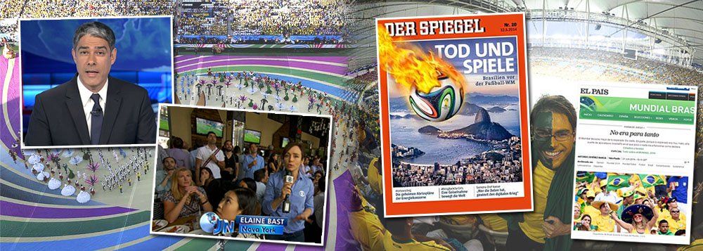 Editor-chefe e âncora do principal jornal da TV Globo, William Bonner, atribui à imprensa internacional a publicação de "críticas ácidas" sobre a Copa do Mundo no Brasil; e agora, como "muitos problemas previstos não se confirmaram", com diz a correspondente em Nova York Elaine Bast, aos poucos, os jornais e revistas de outros países noticiam o "clima festivo" do Mundial; o que não fica claro na reportagem do Jornal Nacional, porém, é que o clima negativo também teve como referência a imprensa brasileira, que mostrou forte mau humor ao divulgar o assunto; vemos que "não era para tanto", como diz o jornal espanhol El País (Foto: Felipe L. Goncalves) Editor-chefe e âncora do principal jornal da TV Globo, William Bonner, atribui à imprensa internacional a publicação de "críticas ácidas" sobre a Copa do Mundo no Brasil; e agora, como "muitos problemas previstos não se confirmaram", com diz a correspondente em Nova York Elaine Bast, aos poucos, os jornais e revistas de outros países noticiam o "clima festivo" do Mundial; o que não fica claro na reportagem do Jornal Nacional, porém, é que o clima negativo também teve como referência a imprensa brasileira, que mostrou forte mau humor ao divulgar o assunto; vemos que "não era para tanto", como diz o jornal espanhol El País