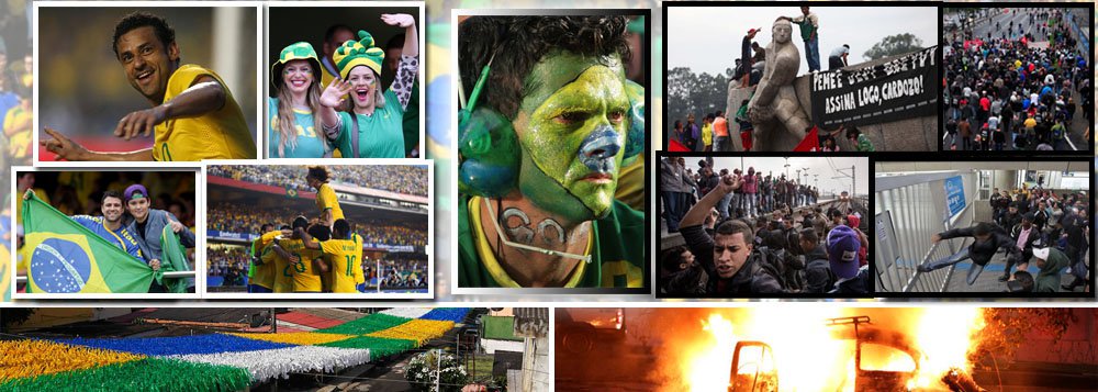 A quatro dias da abertura, muitos já celebram a Copa do Mundo; são aqueles que enxergam no evento um momento eminentemente esportivo, propício para o congraçamento internacional e a mostra das qualidades do Brasil; outros planejam aproveitar a iluminada vitrine para botar blocos de protestos nas ruas, com potencial de conflitos e vandalismo; suspeita-se, nesse time, de articulações entre black blocs, grevistas e todo o tipo de radicais; prêmio Nobel da Paz, Jose Ramos Horta pediu uma trégua, assim como já havia feito o titular da seleção brasileira Daniel Alves; afinal, qual Brasil irá prevalecer? (Foto: Ana Pupulin) A quatro dias da abertura, muitos já celebram a Copa do Mundo; são aqueles que enxergam no evento um momento eminentemente esportivo, propício para o congraçamento internacional e a mostra das qualidades do Brasil; outros planejam aproveitar a iluminada vitrine para botar blocos de protestos nas ruas, com potencial de conflitos e vandalismo; suspeita-se, nesse time, de articulações entre black blocs, grevistas e todo o tipo de radicais; prêmio Nobel da Paz, Jose Ramos Horta pediu uma trégua, assim como já havia feito o titular da seleção brasileira Daniel Alves; afinal, qual Brasil irá prevalecer?