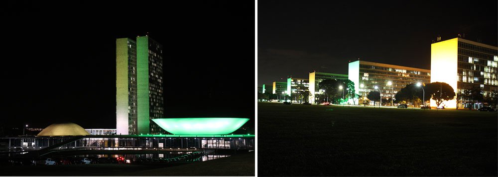 Ambientação especial permanecerá até o dia 14 de julho, após o término da Copa do Mundo; Palácio do Planalto, Congresso Nacional e Esplanada dos Ministérios estão entre as atrações iluminadas. Ontem (2), ao receber a taça da Copa das mãos do presidente da Fifa, Joseph Blatter, a presidente Dilma Rousseff deu três toques na madeira da tribuna de onde falava, para "isolar" o azar (Foto: Leonardo Araújo) Ambientação especial permanecerá até o dia 14 de julho, após o término da Copa do Mundo; Palácio do Planalto, Congresso Nacional e Esplanada dos Ministérios estão entre as atrações iluminadas. Ontem (2), ao receber a taça da Copa das mãos do presidente da Fifa, Joseph Blatter, a presidente Dilma Rousseff deu três toques na madeira da tribuna de onde falava, para "isolar" o azar