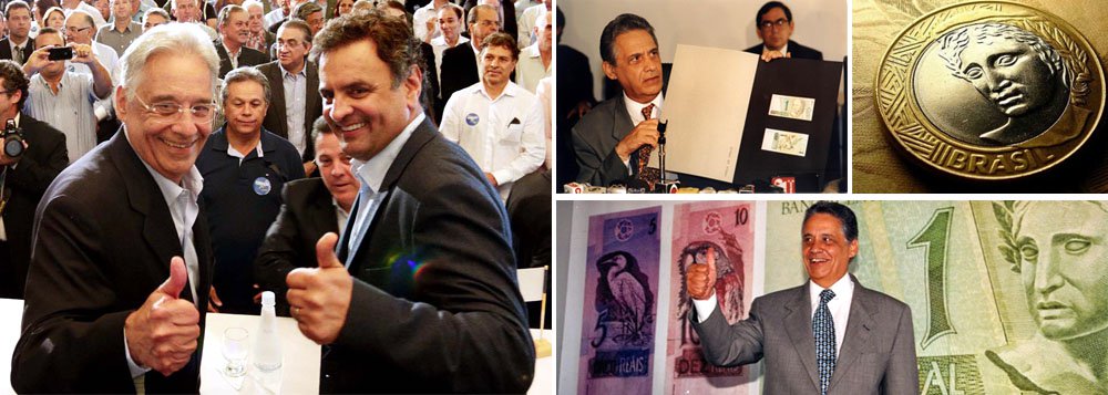 Nesta terça, o senador Aécio Neves (PSDB-MG) promove uma solenidade especial no Senado para festejar os vinte anos do Plano Real; evento terá a presença do ex-presidente Fernando Henrique Cardoso, que, a cada dia, se mostra mais influente na definição dos rumos de sua campanha presidencial; economistas que fizeram parte da equipe de FHC, como Pedro Malan e Armínio Fraga, já estão entre os principais conselheiros de Aécio; candidato tucano tenta resgatar a imagem de um governo que, segundo alguns analistas, criou as bases da estabilidade econômica, mas, para muitos, não evoca boas lembranças; enquanto antecessores de Aécio em outra disputas presidenciais, José Serra e Geraldo Alckmin, esconderam FHC, mineiro faz o inverso; estratégia vai dar certo? (Foto: Leonardo Attuch) Nesta terça, o senador Aécio Neves (PSDB-MG) promove uma solenidade especial no Senado para festejar os vinte anos do Plano Real; evento terá a presença do ex-presidente Fernando Henrique Cardoso, que, a cada dia, se mostra mais influente na definição dos rumos de sua campanha presidencial; economistas que fizeram parte da equipe de FHC, como Pedro Malan e Armínio Fraga, já estão entre os principais conselheiros de Aécio; candidato tucano tenta resgatar a imagem de um governo que, segundo alguns analistas, criou as bases da estabilidade econômica, mas, para muitos, não evoca boas lembranças; enquanto antecessores de Aécio em outra disputas presidenciais, José Serra e Geraldo Alckmin, esconderam FHC, mineiro faz o inverso; estratégia vai dar certo?