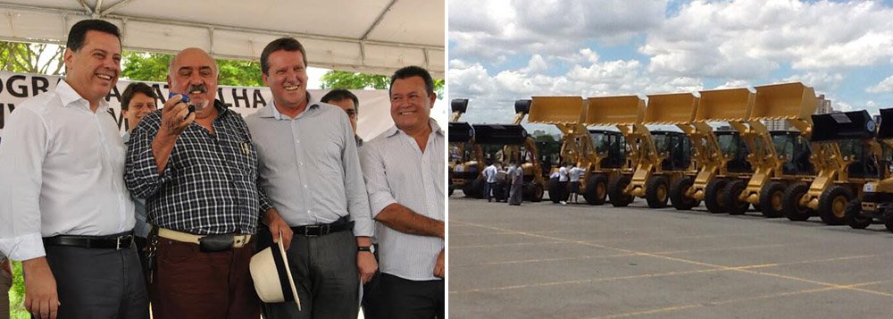 Governador Perillo fez a entrega de 11 tratores, cinco pás mecânicas e oito retroescavadeiras dentro do Programa Patrulha de Desenvolvimento Regional, durante solenidade no estacionamento do Estádio Serra Dourada; maquinário foi adquirido com recursos estaduais, via Plano de Ação Integrada, e da Caixa Econômica Federal; objetivo é ajudar as prefeituras a melhorar as condições das estradas vicinais, facilitando o escoamento da produção agrícola (Foto: Realle Palazzo-Martini) Governador Perillo fez a entrega de 11 tratores, cinco pás mecânicas e oito retroescavadeiras dentro do Programa Patrulha de Desenvolvimento Regional, durante solenidade no estacionamento do Estádio Serra Dourada; maquinário foi adquirido com recursos estaduais, via Plano de Ação Integrada, e da Caixa Econômica Federal; objetivo é ajudar as prefeituras a melhorar as condições das estradas vicinais, facilitando o escoamento da produção agrícola