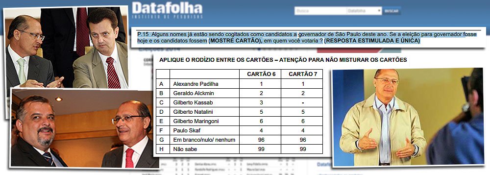 Primeira pesquisa do instituto para governador de São Paulo depois de seis meses começa a ser realizada nessa semana, quando o PSDB inicia inserções partidárias na mídia; momento é vital para alianças entre partidos; Gilberto Kassab (PSD) negocia a vice do governador Geraldo Alckmin (PSDB), assim como o PSB de Eduardo Campos, que lançaria candidatura própria, mas agora também avalia se unir ao tucano com o deputado Márcio França (Foto: Gisele Federicce) Primeira pesquisa do instituto para governador de São Paulo depois de seis meses começa a ser realizada nessa semana, quando o PSDB inicia inserções partidárias na mídia; momento é vital para alianças entre partidos; Gilberto Kassab (PSD) negocia a vice do governador Geraldo Alckmin (PSDB), assim como o PSB de Eduardo Campos, que lançaria candidatura própria, mas agora também avalia se unir ao tucano com o deputado Márcio França