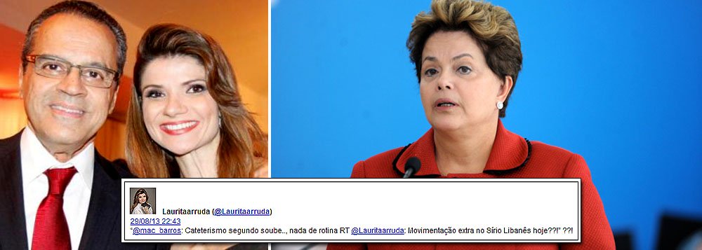 Casada com o presidente da Câmara dos Deputados, Laurita Arruda, que se define como "jornalista, blogueira, ex-advogada e observadora da cena em busca da verdade", espalha pelo Twitter rumor sobre a saúde da presidente Dilma Rousseff, que, ontem, fez exames de rotina no Hospital Sírio-Libanês, antes de embarcar para o Suriname; "nada de rotina", disse ela; um seguidor retrucou: "será Deus dando uma forcinha?" (Foto: Leonardo Attuch) Casada com o presidente da Câmara dos Deputados, Laurita Arruda, que se define como "jornalista, blogueira, ex-advogada e observadora da cena em busca da verdade", espalha pelo Twitter rumor sobre a saúde da presidente Dilma Rousseff, que, ontem, fez exames de rotina no Hospital Sírio-Libanês, antes de embarcar para o Suriname; "nada de rotina", disse ela; um seguidor retrucou: "será Deus dando uma forcinha?"