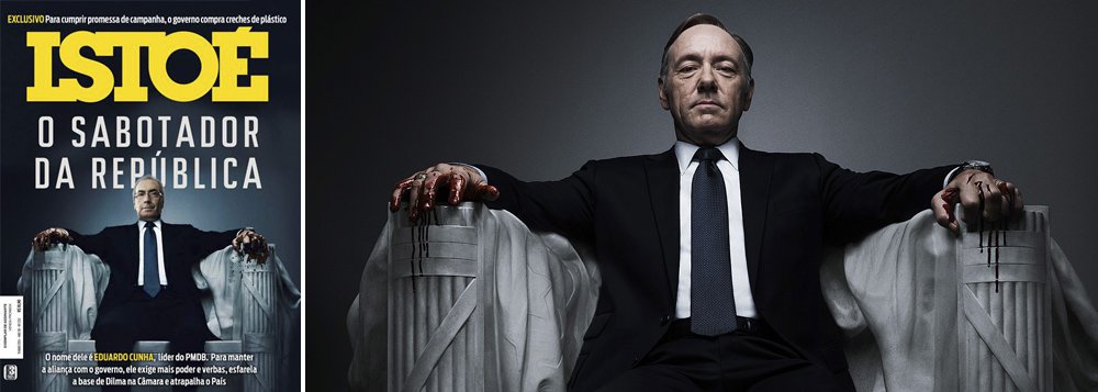Revista compara o líder da bancada do PMDB na Câmara, deputado Eduardo Cunha (PMDB-RJ), ao carismático Francis Underwood, vivido por Kevin Spacey na série House of Cards; de acordo com reportagem, Cunha seria uma espécie de chantagista profissional, que usaria o peso do cargo para extrair vantagens nada republicanas do governo federal; "Quando é contrariado, tenta dar o troco lançando mão do que há de pior nas práticas políticas: a ameaça e a chantagem", diz o texto (Foto: Sheila Lopes) Revista compara o líder da bancada do PMDB na Câmara, deputado Eduardo Cunha (PMDB-RJ), ao carismático Francis Underwood, vivido por Kevin Spacey na série House of Cards; de acordo com reportagem, Cunha seria uma espécie de chantagista profissional, que usaria o peso do cargo para extrair vantagens nada republicanas do governo federal; "Quando é contrariado, tenta dar o troco lançando mão do que há de pior nas práticas políticas: a ameaça e a chantagem", diz o texto