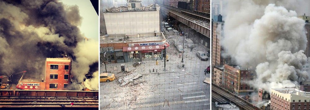 Os bombeiros faziam buscas na área onde se localiza o edifício em East Harlem, em Manhattan, em busca de eventuais pessoas presas nos escombros; causa ainda é desconhecida; pelo menos 40 equipes do Corpo de Bombeiros de Nova York foram mobilizadas (Foto: Felipe L. Goncalves) Os bombeiros faziam buscas na área onde se localiza o edifício em East Harlem, em Manhattan, em busca de eventuais pessoas presas nos escombros; causa ainda é desconhecida; pelo menos 40 equipes do Corpo de Bombeiros de Nova York foram mobilizadas
