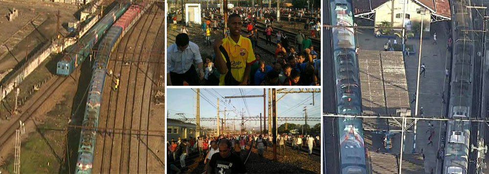 Composição seguia de Japeri, na Baixada Fluminense, para a Central do Brasil, no centro da cidade, quando saiu dos trilhos próximo à estação de Deodoro, por volta das 6h30; agentes da empresa foram ao local para ajudar no deslocamento dos passageiros até a plataforma (Foto: Roberta Namour) Composição seguia de Japeri, na Baixada Fluminense, para a Central do Brasil, no centro da cidade, quando saiu dos trilhos próximo à estação de Deodoro, por volta das 6h30; agentes da empresa foram ao local para ajudar no deslocamento dos passageiros até a plataforma