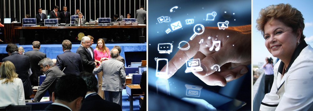 Senado aprovou, por unanimidade, na noite desta terça (22) o projeto de lei que normatiza a Internet no país, estabelecendo regras e penalidades para abusos na rede; texto foi aprovado sem alterações, em sessão tumultuada, e agora segue para sanção da presidente Dilma Rousseff (PT); aprovação atende orientação do Planalto, que deseja apresentar a nova lei na NETmundial, conferência que começa amanhã na cidade de São Paulo e discutirá o futuro da internet e a gestão da rede, hoje marcada por supervisão fortemente norte-americana (Foto: Valter Lima) Senado aprovou, por unanimidade, na noite desta terça (22) o projeto de lei que normatiza a Internet no país, estabelecendo regras e penalidades para abusos na rede; texto foi aprovado sem alterações, em sessão tumultuada, e agora segue para sanção da presidente Dilma Rousseff (PT); aprovação atende orientação do Planalto, que deseja apresentar a nova lei na NETmundial, conferência que começa amanhã na cidade de São Paulo e discutirá o futuro da internet e a gestão da rede, hoje marcada por supervisão fortemente norte-americana