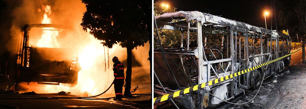 Criminosos incendiaram mais um ônibus na cidade de Guarulhos, na Grande São Paulo, na Avenida Onze de Agosto, no Jardim Zaira; na terça-feira, cerca de dez a 15 motociclistas agrediram um motorista e depredaram um coletivo também na cidade (Foto: Roberta Namour) Criminosos incendiaram mais um ônibus na cidade de Guarulhos, na Grande São Paulo, na Avenida Onze de Agosto, no Jardim Zaira; na terça-feira, cerca de dez a 15 motociclistas agrediram um motorista e depredaram um coletivo também na cidade