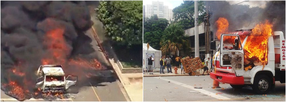 Caminhoneiros protestam contra cobrança de estacionamento na Companhia de Entreposto e Armazéns Gerais de São Paulo; às 12h, eles colocaram fogo na sede da fiscalização da Ceagesp; mais cedo, já haviam quebrado cabines, montado barricadas e depredado carros; Tropa de Choque entrou no local e controlou os vândalos; bombeiros controlaram fogo em prédios (Foto: Gisele Federicce) Caminhoneiros protestam contra cobrança de estacionamento na Companhia de Entreposto e Armazéns Gerais de São Paulo; às 12h, eles colocaram fogo na sede da fiscalização da Ceagesp; mais cedo, já haviam quebrado cabines, montado barricadas e depredado carros; Tropa de Choque entrou no local e controlou os vândalos; bombeiros controlaram fogo em prédios