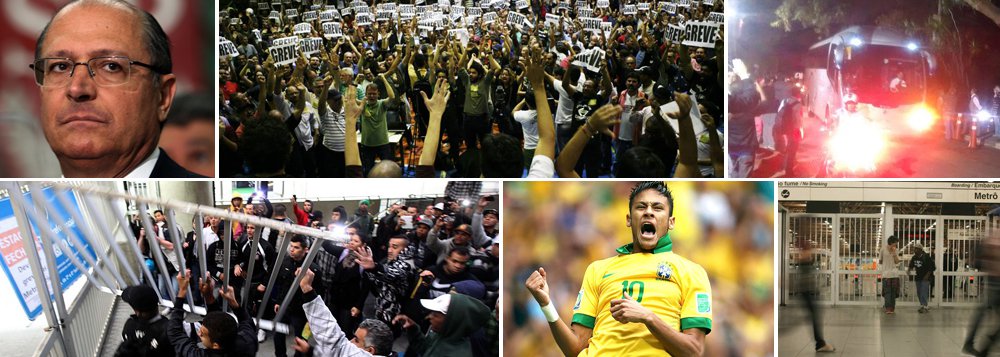 Metroviários baixam proposta de reajuste salarial, mas Companhia do Metrô não cede nem dá catraca livre; caos contratado nesta quinta-feira 5 para hoje, dia de jogo da Seleção Brasileira em São Paulo; categoria pediu 12,5%, mas estatal paulista manteve 8,7%; assembleia negou operar 70% das linhas em horários de pico; sindicato pode levar multa milionária; governador Geraldo Alckmin reclama: "Não pode haver essa intransigência de grupos políticos que usam o sindicatos"; vida da cidade é revirada a seis dias da abertura do Mundial; marchas de sem teto previstas para o estádio do Morumbi, onde Neymar, Hulck e outros nove se apresentam contra Sérvia, às 16h00; jogo de risco grau 10 (Foto: Sheila Lopes) Metroviários baixam proposta de reajuste salarial, mas Companhia do Metrô não cede nem dá catraca livre; caos contratado nesta quinta-feira 5 para hoje, dia de jogo da Seleção Brasileira em São Paulo; categoria pediu 12,5%, mas estatal paulista manteve 8,7%; assembleia negou operar 70% das linhas em horários de pico; sindicato pode levar multa milionária; governador Geraldo Alckmin reclama: "Não pode haver essa intransigência de grupos políticos que usam o sindicatos"; vida da cidade é revirada a seis dias da abertura do Mundial; marchas de sem teto previstas para o estádio do Morumbi, onde Neymar, Hulck e outros nove se apresentam contra Sérvia, às 16h00; jogo de risco grau 10