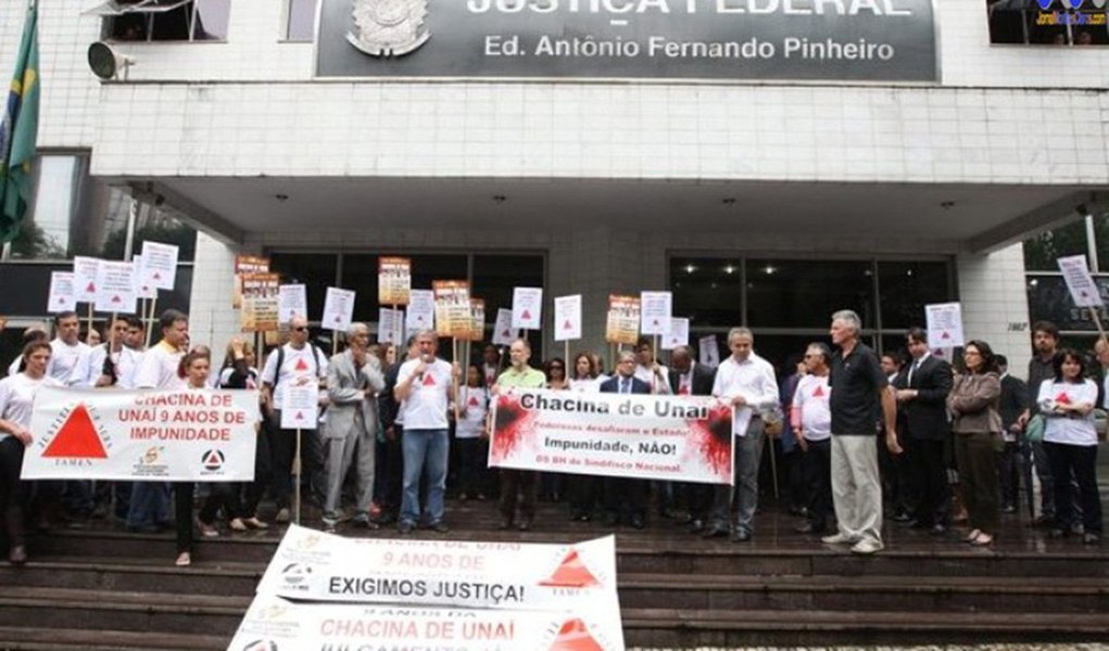 Apesar o adiamento, o Judiciário mineiro determinou a prisão dos reús; a chacina ocorreu em novembro de 2004 e terminou com morte de cinco trabalhadores rurais (Foto: Leonardo Lucena) Apesar o adiamento, o Judiciário mineiro determinou a prisão dos reús; a chacina ocorreu em novembro de 2004 e terminou com morte de cinco trabalhadores rurais