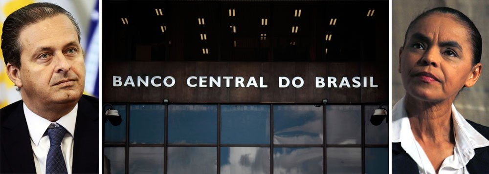 Enquanto o ex-governador de Pernambuco defende mais autonomia para o Banco Central, sua aliada e candidata a vice na chapa do PSB, Marina Silva, discorda; em entrevista aos jornais Wall Street Journal e Financial Times, Eduardo Campos afirmou que maior liberdade à instituição pode "encorajar investidores" e "ajudar o Brasil a retomar o rápido crescimento"; já Marina: "Tenho dúvida. Não acho que seja bom, mas estamos debatendo"; os dois participam hoje em São Paulo de discussões do PSB sobre o programa de governo (Foto: Gisele Federicce) Enquanto o ex-governador de Pernambuco defende mais autonomia para o Banco Central, sua aliada e candidata a vice na chapa do PSB, Marina Silva, discorda; em entrevista aos jornais Wall Street Journal e Financial Times, Eduardo Campos afirmou que maior liberdade à instituição pode "encorajar investidores" e "ajudar o Brasil a retomar o rápido crescimento"; já Marina: "Tenho dúvida. Não acho que seja bom, mas estamos debatendo"; os dois participam hoje em São Paulo de discussões do PSB sobre o programa de governo