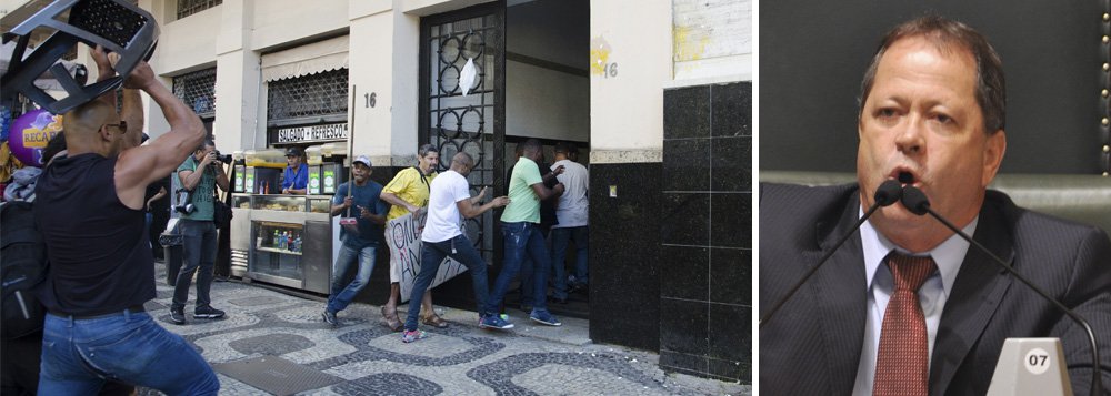 Presidente da CPI dos Ônibus, vereador Chiquinho Brazão (PMDB) deixava o prédio pela saída lateral, na Rua Alcindo Guanabara, na Cinelândia, quando os manifestantes e os seguranças do parlamentar se enfrentaram; das 11 pessoas encaminhadas à delegacia, nove foram classificadas como vítimas pelo crime de ameaça (ameaça recíproca); os envolvidos foram liberados (Foto: Valter Lima) Presidente da CPI dos Ônibus, vereador Chiquinho Brazão (PMDB) deixava o prédio pela saída lateral, na Rua Alcindo Guanabara, na Cinelândia, quando os manifestantes e os seguranças do parlamentar se enfrentaram; das 11 pessoas encaminhadas à delegacia, nove foram classificadas como vítimas pelo crime de ameaça (ameaça recíproca); os envolvidos foram liberados