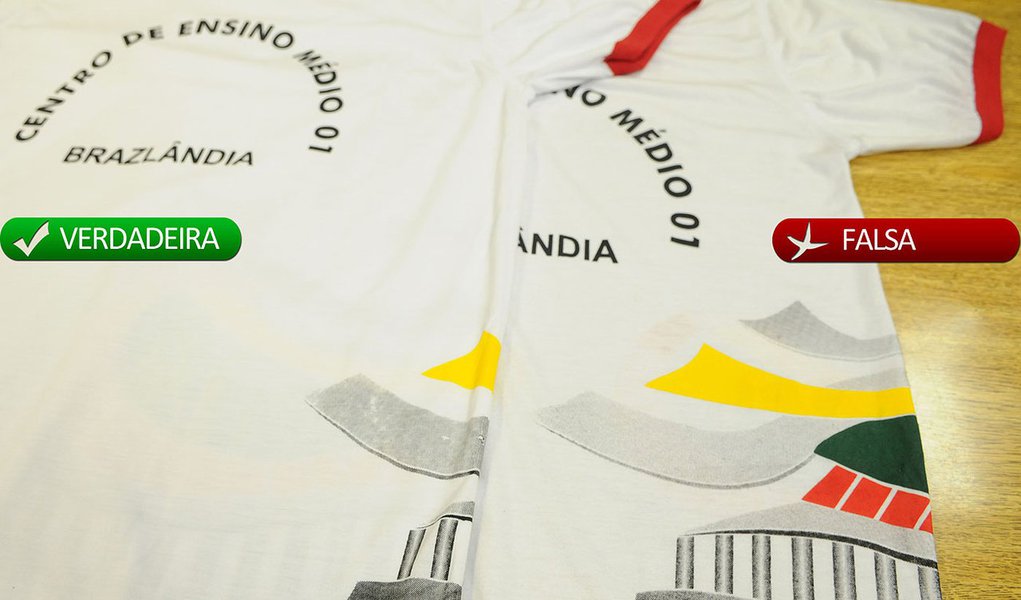 De um lote de quase 2,9 mil camisetas confeccionadas para o uniforme das escolas públicas do DF, produzidas pela "Fábrica Social", 27 apresentaram diferenças grosseiras de acabamento, como arte menor, tinta desbotada e com posicionamento diferente, fonte da letra em tamanho maior e a palavra ensino escrita com a letra "c" (Foto: Leonardo Lucena) De um lote de quase 2,9 mil camisetas confeccionadas para o uniforme das escolas públicas do DF, produzidas pela "Fábrica Social", 27 apresentaram diferenças grosseiras de acabamento, como arte menor, tinta desbotada e com posicionamento diferente, fonte da letra em tamanho maior e a palavra ensino escrita com a letra "c"